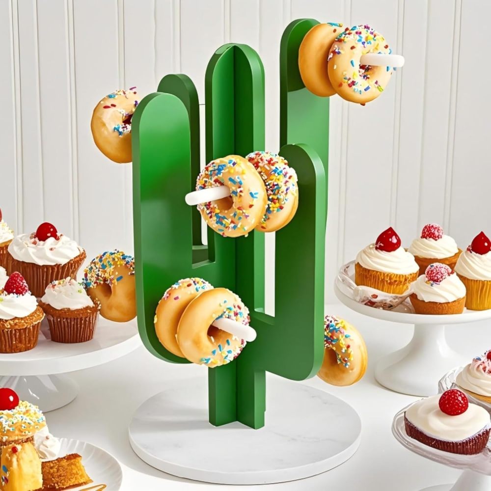 Donut Stand Holder,Cactus Shaped Bagel Stand Holder,Donut Wall Display Stand, Donut Holder Display Stacker for Baby Shower Birthday Wedding Donut Party Decorations，Pack of 1(Capacity for 24 donuts)