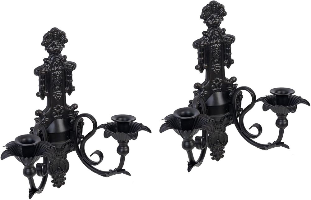 Candle Sconce(Set of 2)-Metal Wall Decorations-Rustic Home Decor-Wall Candle Sconces-Black Wall Sconces,Ideal for Stick Candles