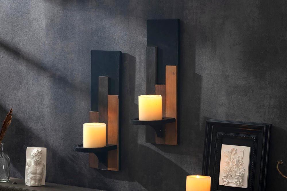 Wall Sconce Candle Holder Wall Mounted Wood Candle Holders for Home Decoration Wall Mounted Decorative Candle Holder, Set of 2