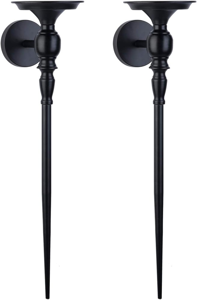 Wall Sconce Candle Holder Set of 2, Large Black Scepter Design Metal Wall Candle Holder, Home Wall Decoration for Living Room, Bathroom, Dining Room