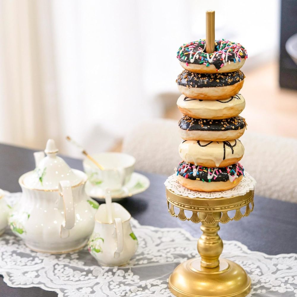 Donut Stand Holder,Gold Metal Bagel Stand,Display Stacker Tower for Dessert Table, Doughnut Holder for Birthday, Wedding, Baby Shower, Bridal Shower Party,Pack of 2