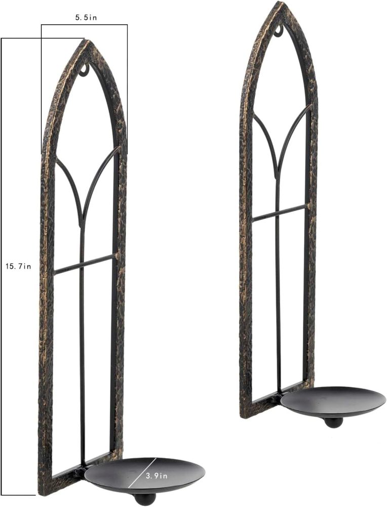 GAKA Wall Sconce Candle Holder Set of 2 - Black Gold Rustic Mount Metal Holders, Gothic Hanging Iron Sconce for Living Room, Bathroom, Dining Room, Window Styling