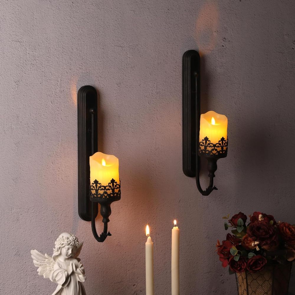 We Moment Metal Wall Candle Sconce Holder Set of 2 Wall Mount Black Candleholder Holder Modern Wall Candle Sconces Hanging Retro Crown Wall Candle Holder for Living Room Fireplace Wedding Farmhouse