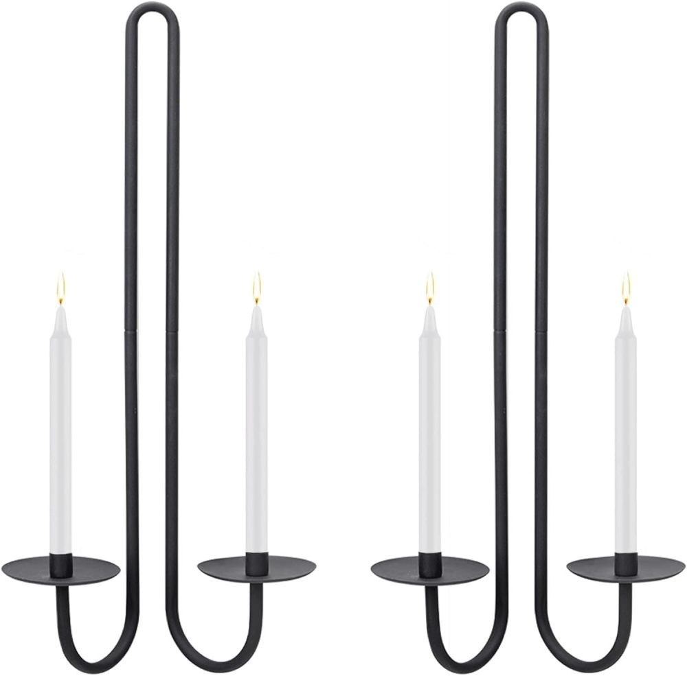 Aimto Wall Sconce Candle Holder Metal Hanging Wall Decorations for Home,Living Room, Bathroom, Dining Room, Set of 2（Black