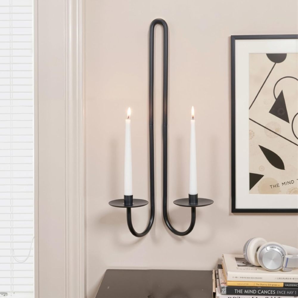 Aimto Wall Sconce Candle Holder Metal Hanging Wall Decorations for Home,Living Room, Bathroom, Dining Room, Set of 2（Black