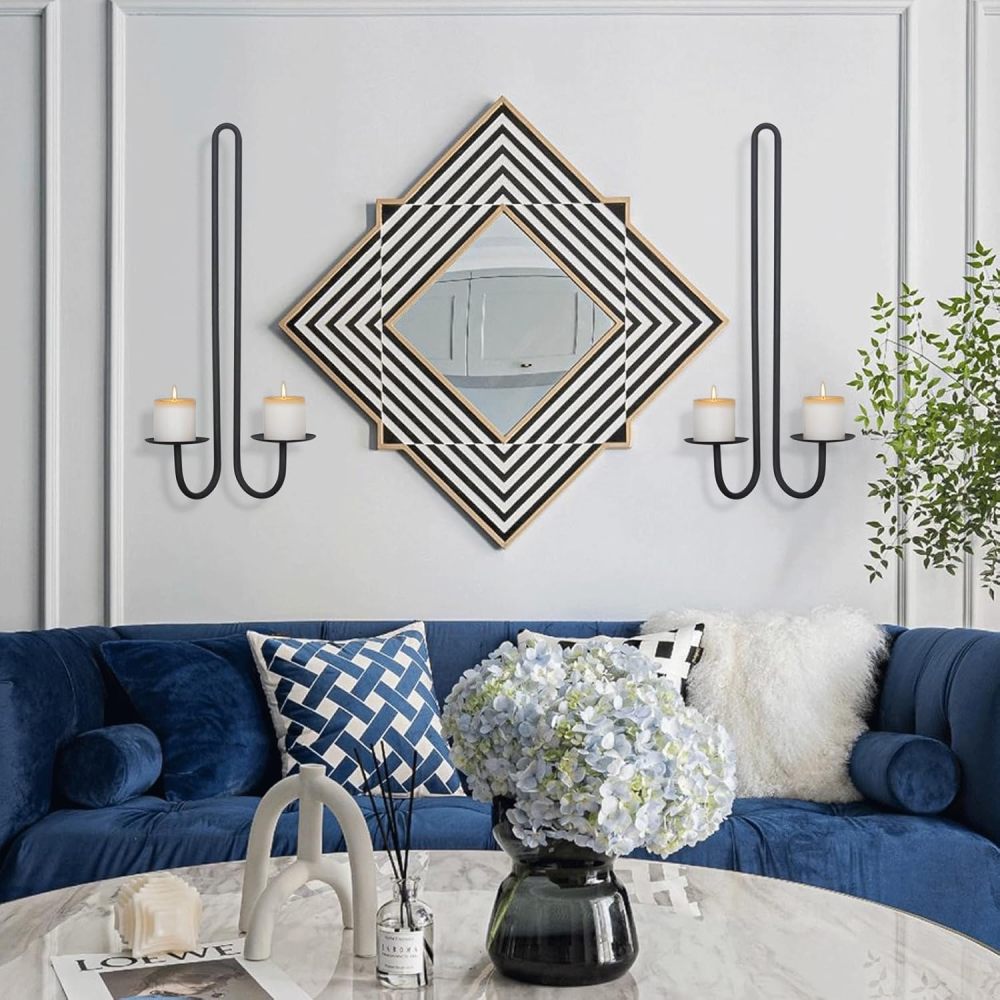 Aimto Wall Sconce Candle Holder Metal Hanging Wall Decorations for Home,Living Room, Bathroom, Dining Room, Set of 2（Black
