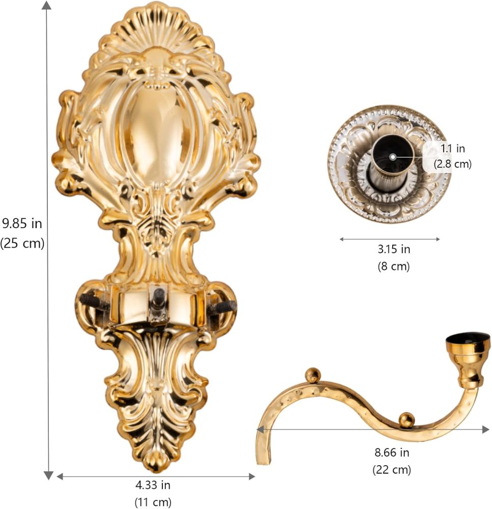 3-Candle Wall Sconces,Victorian Metal Wall Mounted Candlestick,Gold Crown Candle Holders for Tapered Candle,Gothic Antique Wall Candelabra,Brass Baroque Wall Decor for Living Rooms Hallways(1pack