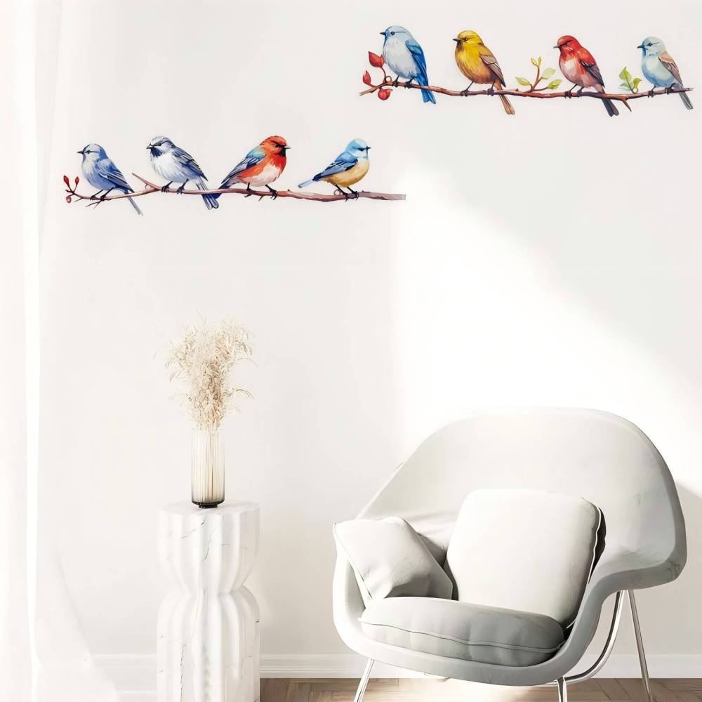 We Moment Metal Wall Art Bird on Tree Branch Bird Wall Sculpture Bird with Leaves Wall Art Decor for Living Room Bedroom Office Home Balcony Garden Wall Housewarming Party Decor（2pcs）