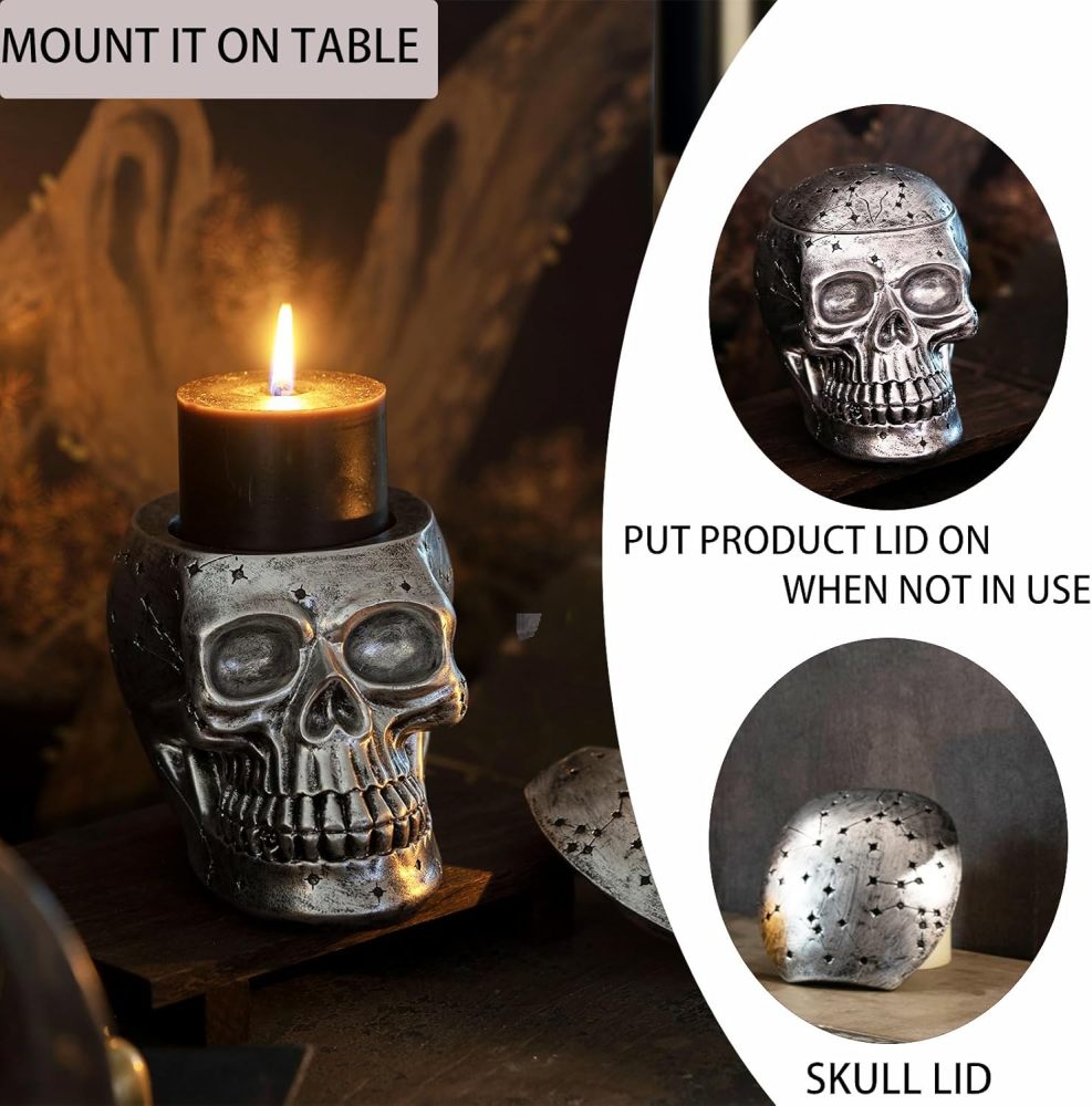 We Moment Gothic Candle Sconce，Wall Candle Holder Set of 1， Skull Wall Decorations for Living Room, Bathroom, Dining Room（Silver，Star Pattern Design）