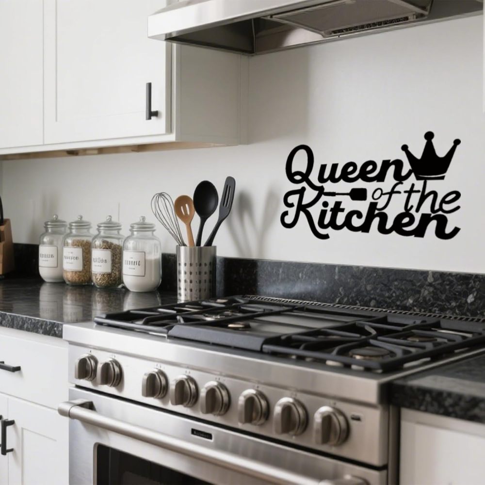 Kitchen Wall Art Decor,Black Kitchen Queen Metal Sign for Kitchen Decoration, Metal Rustic Farmhouse Kitchen Decor Hanging Decorative