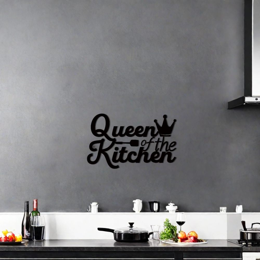 Kitchen Wall Art Decor,Black Kitchen Queen Metal Sign for Kitchen Decoration, Metal Rustic Farmhouse Kitchen Decor Hanging Decorative