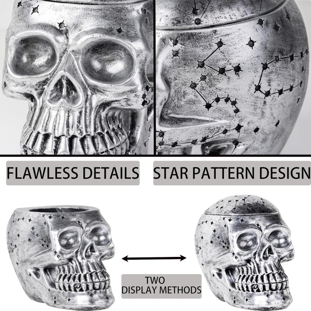 We Moment Gothic Candle Sconce，Wall Candle Holder Set of 1， Skull Wall Decorations for Living Room, Bathroom, Dining Room（Silver，Star Pattern Design）