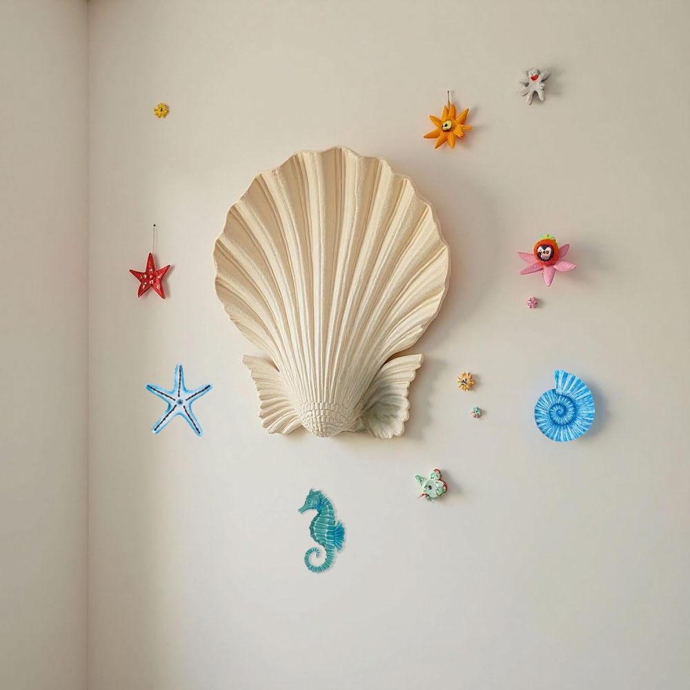 AIM & GGKK 3D Art Ocean Beach Wall Decor Coastal Decorations Sets with Starfish, Seahorse,Conch for Bedroom Bathroom Livingroom Beach House