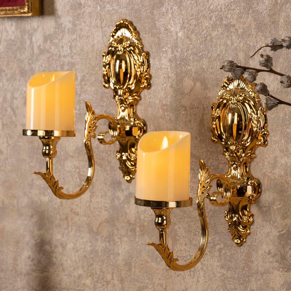 Gold Candle Sconces for Tapered Candlestick,Pack of 2, Gold Candle Wall Sconce Holder Iron Candelabra