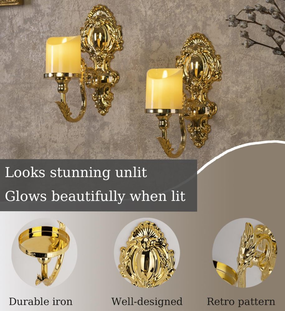 Gold Candle Sconces for Tapered Candlestick,Pack of 2, Gold Candle Wall Sconce Holder Iron Candelabra