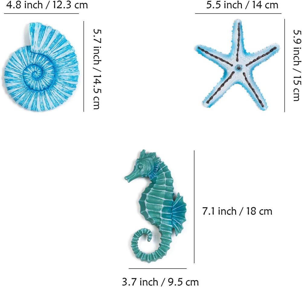 AIM & GGKK 3D Art Ocean Beach Wall Decor Coastal Decorations Sets with Starfish, Seahorse,Conch for Bedroom Bathroom Livingroom Beach House