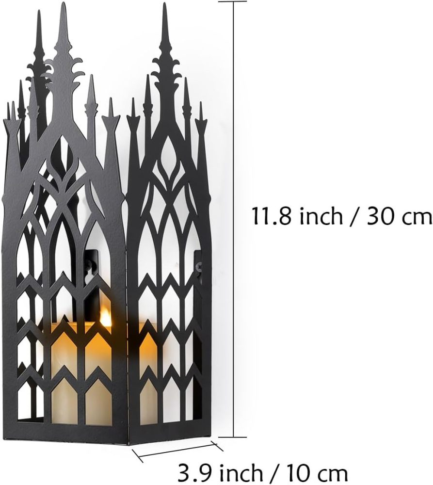 AIM & GGKK Wall Candle Sconce Holder,Set of 2 Gothic Cathedral Wall Sconce with Window Design,Black Metal Wall Mount Candle Holder for Living Room, Dining Room,Rustic Farmhouse Decorations