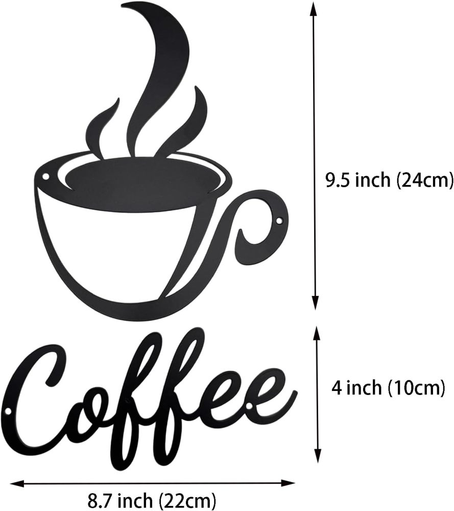 Aimto Coffee Metal Wall Art Decor,Coffee Bar Home Office Kitchen Decor (10 Inch black Set of 2)