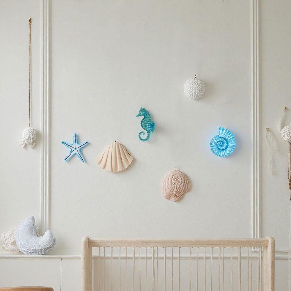 AIM & GGKK 3D Art Ocean Beach Wall Decor Coastal Decorations Sets with Starfish, Seahorse,Conch for Bedroom Bathroom Livingroom Beach House
