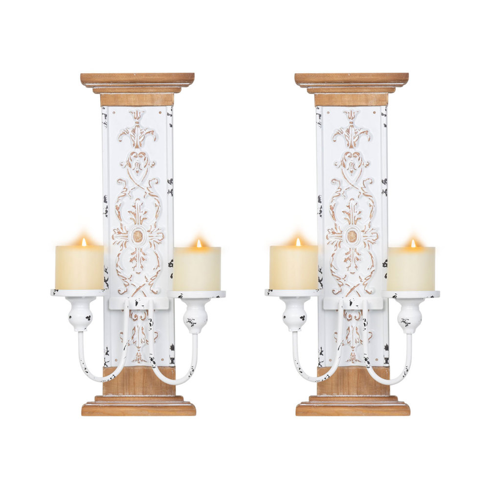 Vintage Wall Candle Holder Sconce, Rustic Double Pillar Design,Set of 2