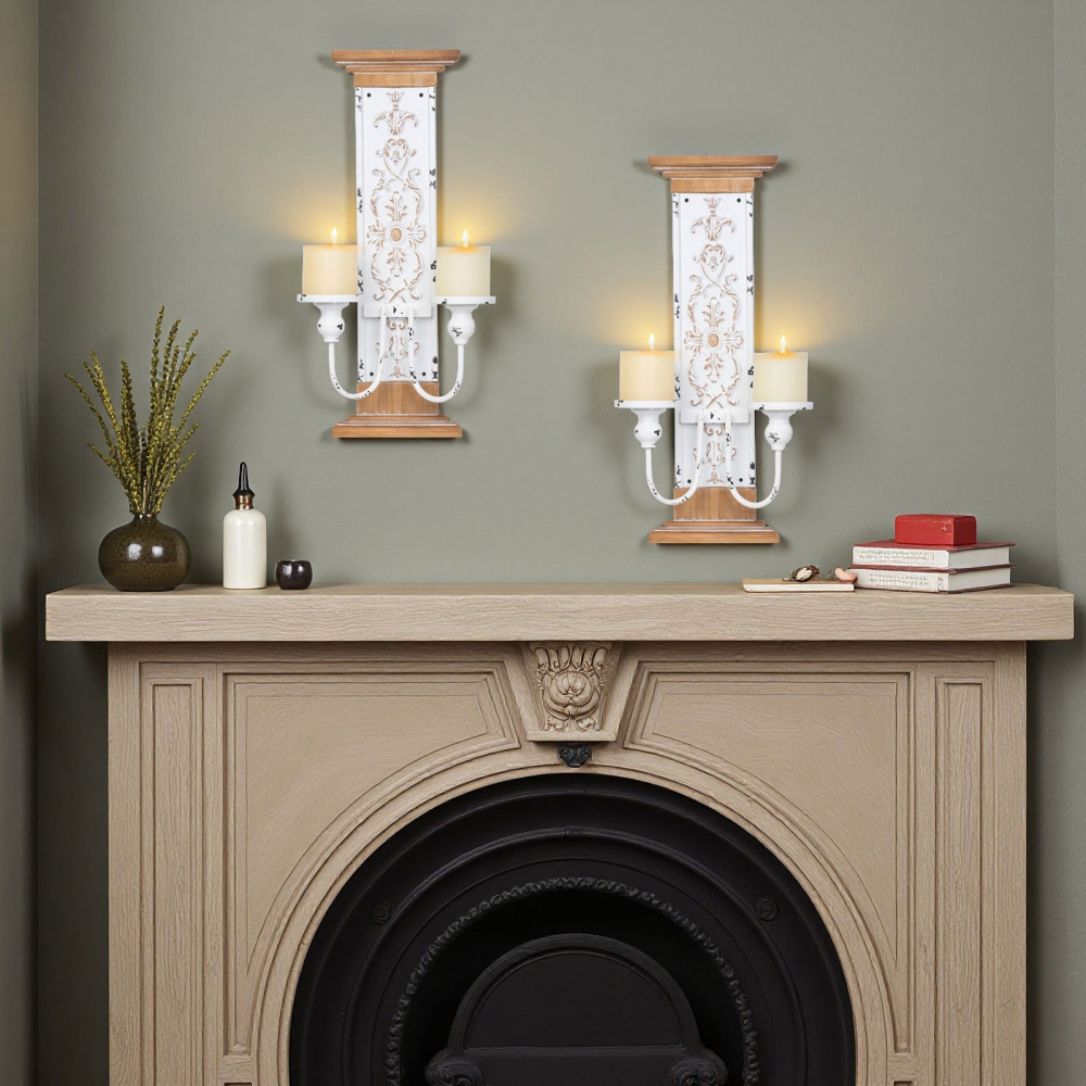Vintage Wall Candle Holder Sconce, Rustic Double Pillar Design,Set of 2