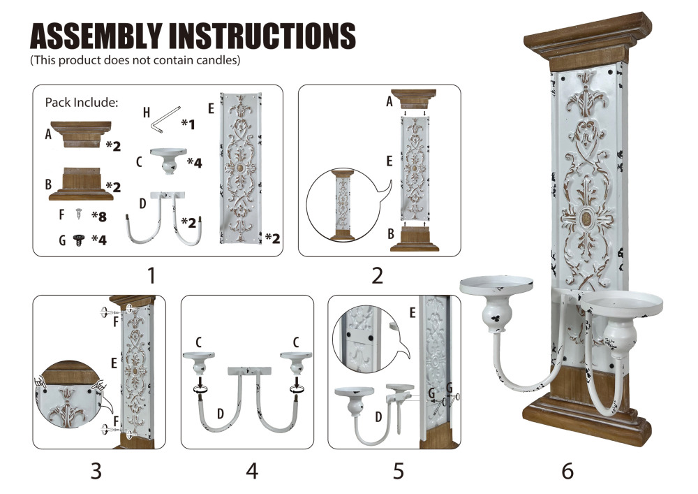 Vintage Wall Candle Holder Sconce, Rustic Double Pillar Design,Set of 2
