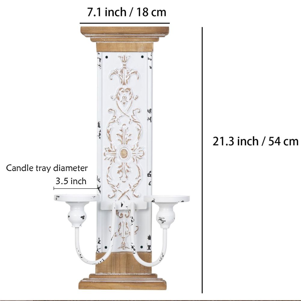Vintage Wall Candle Holder Sconce, Rustic Double Pillar Design,Set of 2