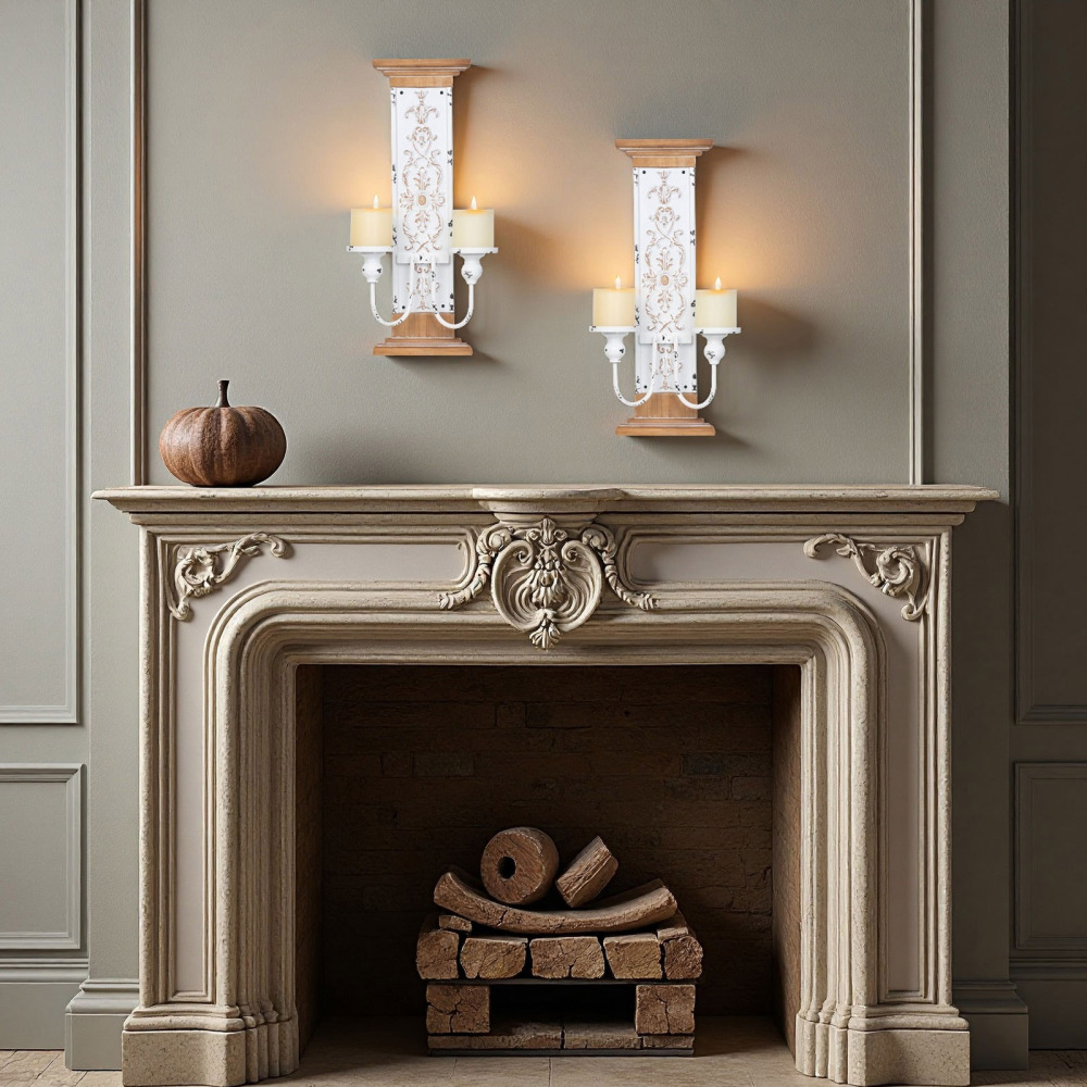 Vintage Wall Candle Holder Sconce, Rustic Double Pillar Design,Set of 2