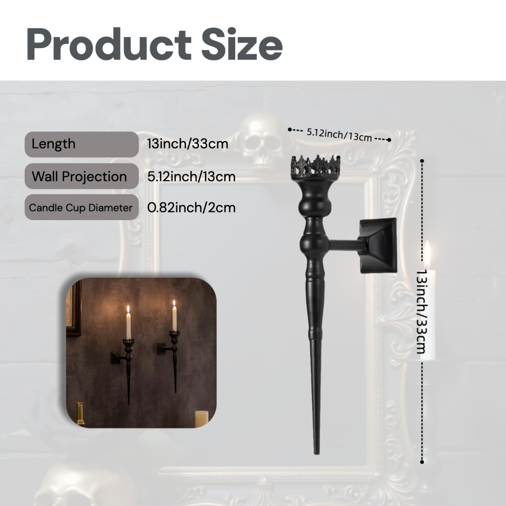 Gothic - Style Black Wall Candle Holder Sconce,Set of 2