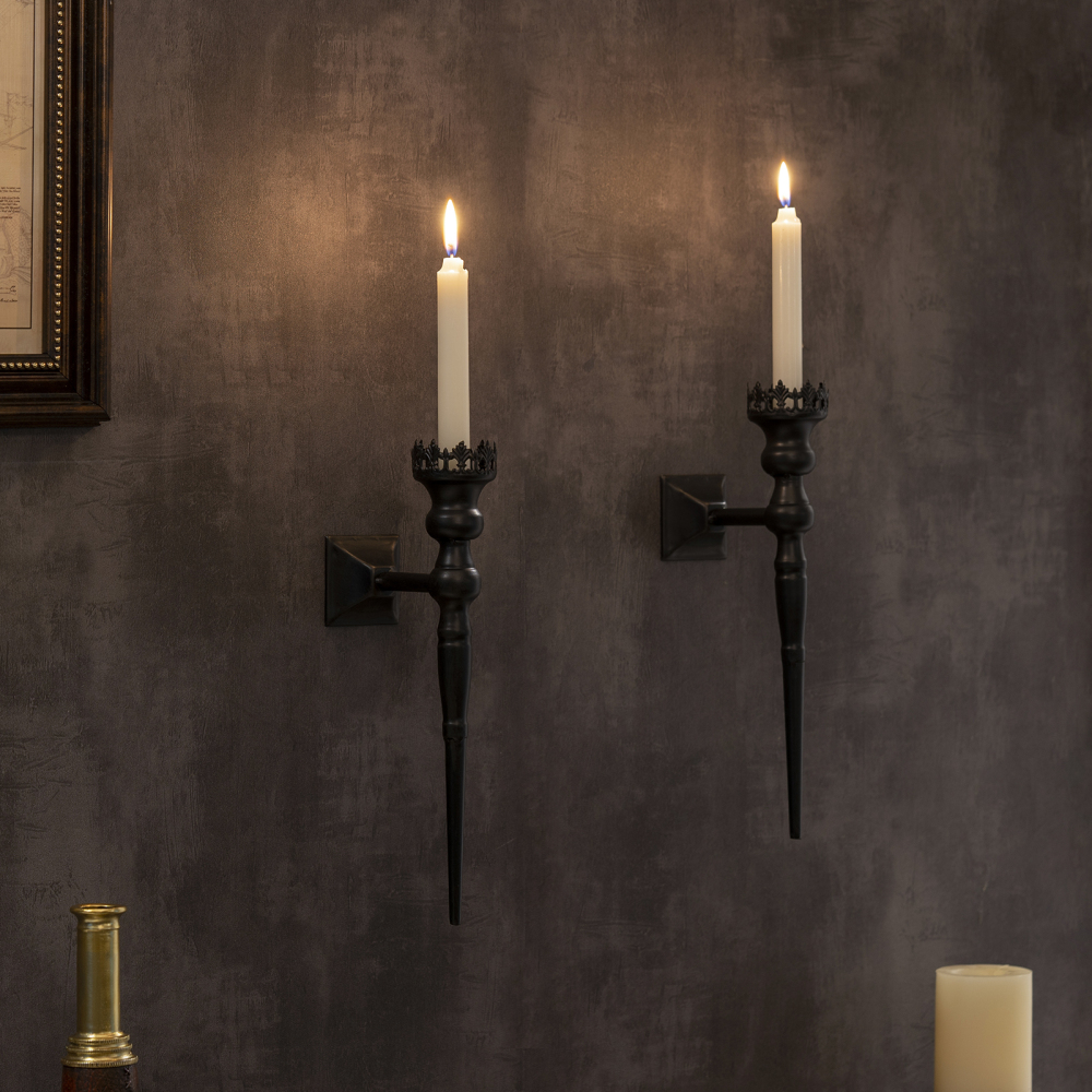 Gothic - Style Black Wall Candle Holder Sconce,Set of 2