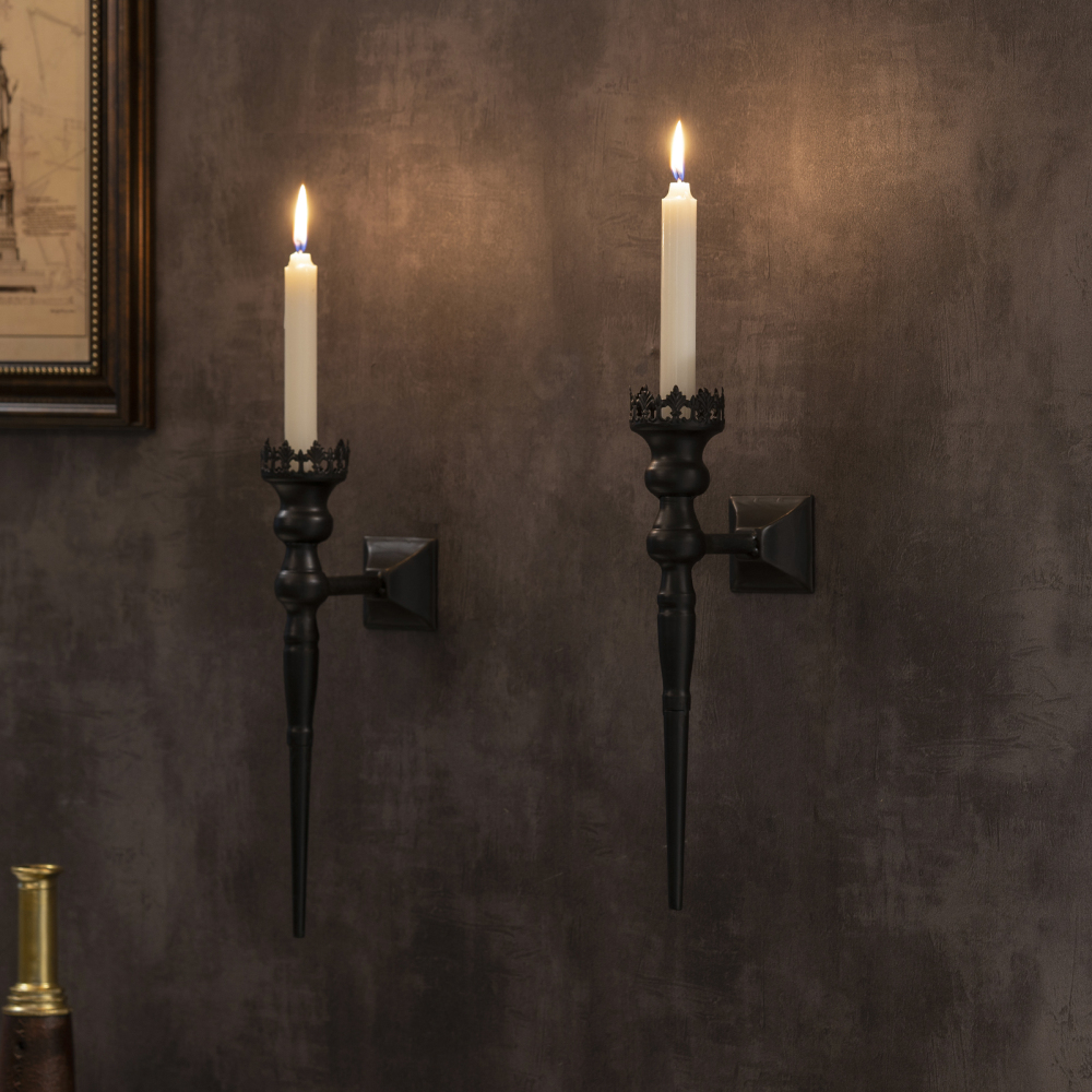 Gothic - Style Black Wall Candle Holder Sconce,Set of 2