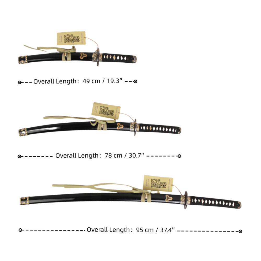 Kill Bill Movie Replica Samurai Sword 3-Piece Set with 3-Tier Wooden Display Stand - Iconic Engraved Scabbards（杀死比尔三件套）US、CA、EU