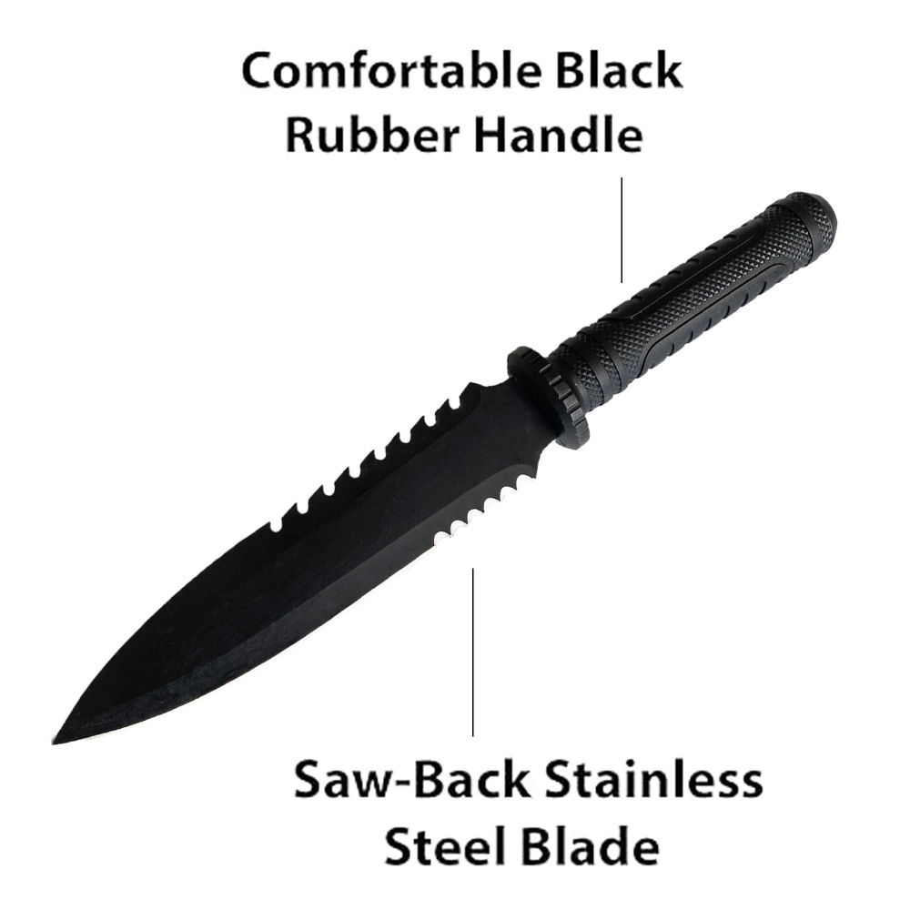 Tactical 15-Inch Fixed Blade Hunting Knife with Nylon Sheath - Black Uncut (锐骏匕首外箱编号SE-1810-3）US