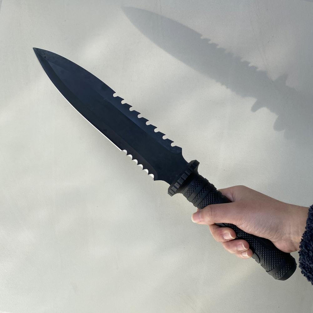 Tactical 15-Inch Fixed Blade Hunting Knife with Nylon Sheath - Black Uncut (锐骏匕首外箱编号SE-1810-3）US