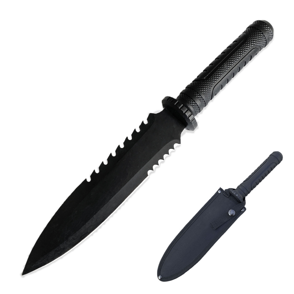 Tactical 15-Inch Fixed Blade Hunting Knife with Nylon Sheath - Black Uncut (锐骏匕首外箱编号SE-1810-3）US