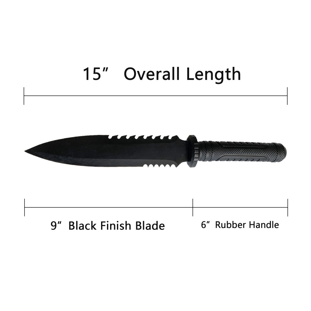 Tactical 15-Inch Fixed Blade Hunting Knife with Nylon Sheath - Black Uncut (锐骏匕首外箱编号SE-1810-3）US
