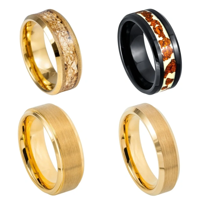 18K 14K 24K Gold Plated 4mm 6mm 8mm Tungsten Ring for Men Fashion Jewelry Engagement Wedding Gift