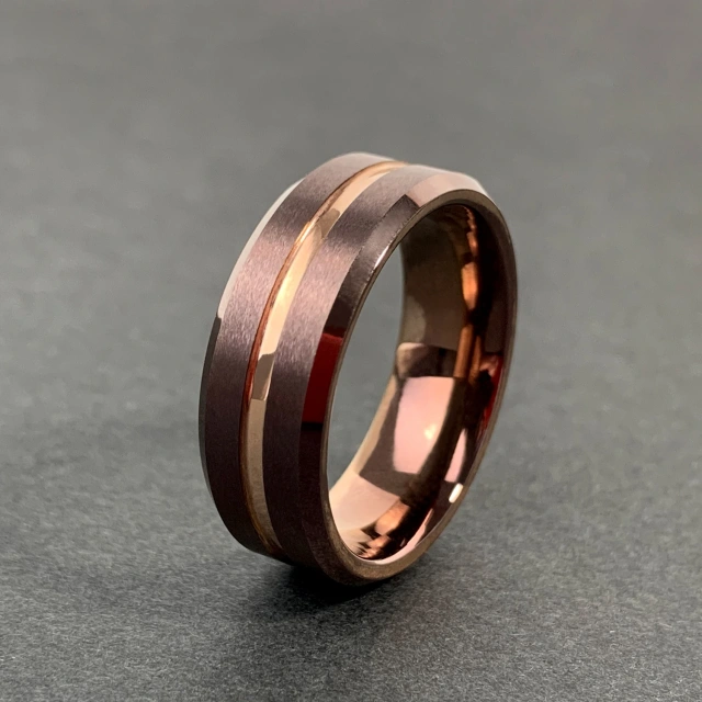 Men's Blue Grooved Wedding Ring 4mm 6mm 8mm 10mm Black Rose Brushed Engagement Anniversary Gift