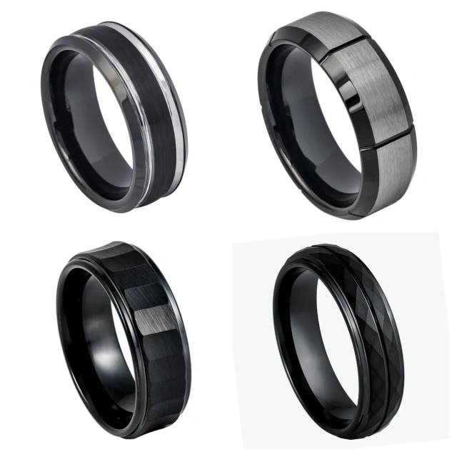 Wholesale 8mm Black Plated Men's 8mm 6mm Tungsten Ring Jewelry Tungsten Ring Black and Silver Basic Men's Jewelry Wedding Gift