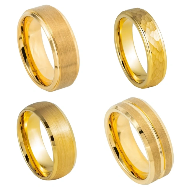 Fashion Gold Men Ring Gold Tungsten Wedding Design Classic and Top Sell Flat Beveled Edges 14k 18k 24k Gold Tungsten Ring