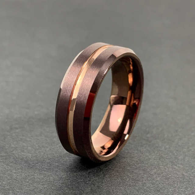 Men's Blue Grooved Wedding Ring 4mm 6mm 8mm 10mm Black Rose Brushed Engagement Anniversary Gift