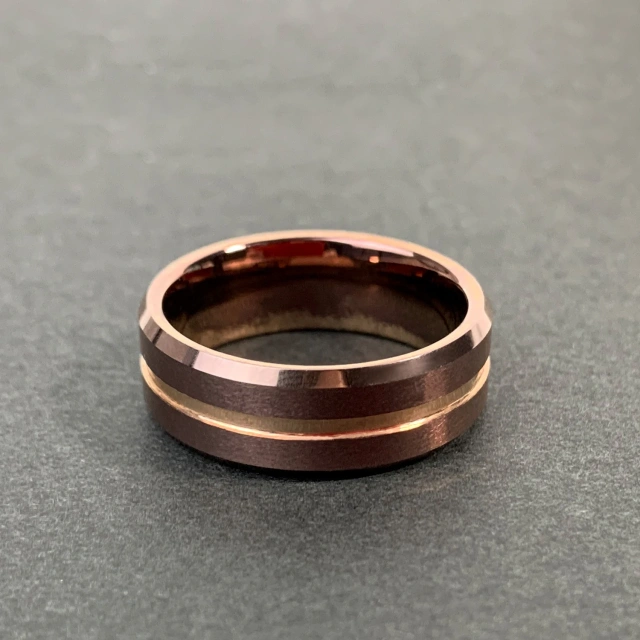 Men's Blue Grooved Wedding Ring 4mm 6mm 8mm 10mm Black Rose Brushed Engagement Anniversary Gift