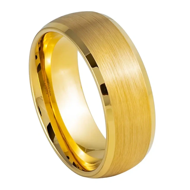 Fashion Gold Men Ring Gold Tungsten Wedding Design Classic and Top Sell Flat Beveled Edges 14k 18k 24k Gold Tungsten Ring