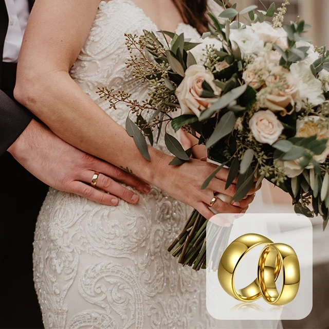 Simple Design 2mm/3mm/4mm/6mm/8mm Gold Plated Tungsten Steel Couple Ring