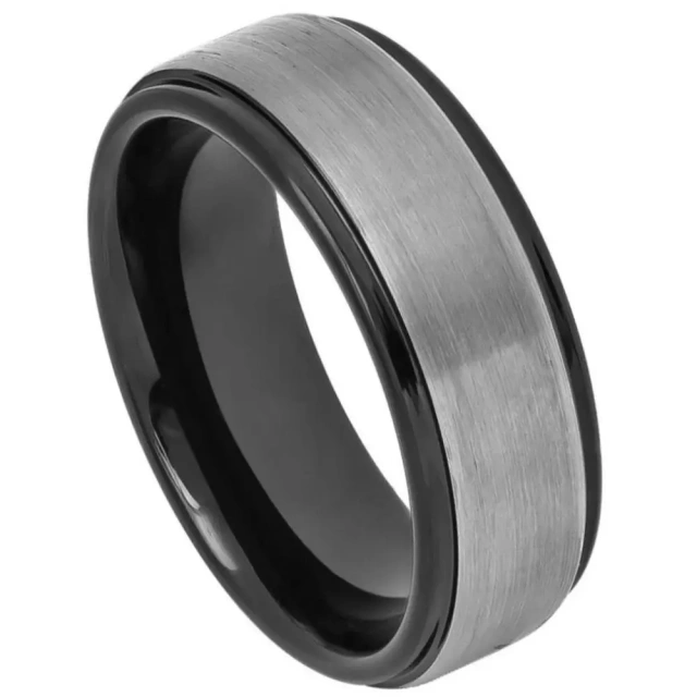Wholesale 8mm Black Plated Men's 8mm 6mm Tungsten Ring Jewelry Tungsten Ring Black and Silver Basic Men's Jewelry Wedding Gift
