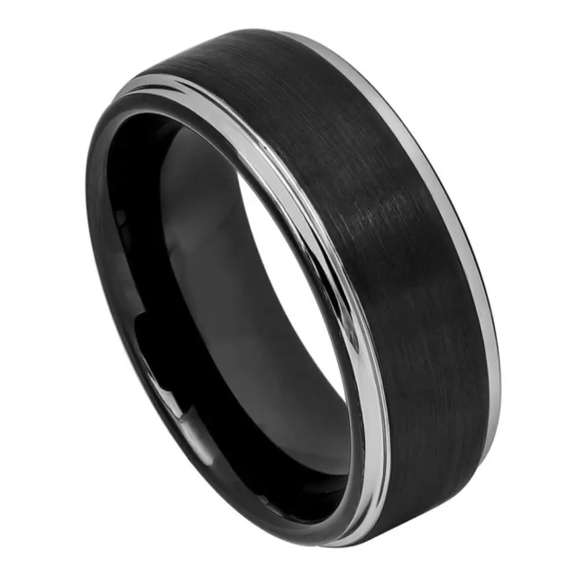 Wholesale 8mm Black Plated Men's 8mm 6mm Tungsten Ring Jewelry Tungsten Ring Black and Silver Basic Men's Jewelry Wedding Gift