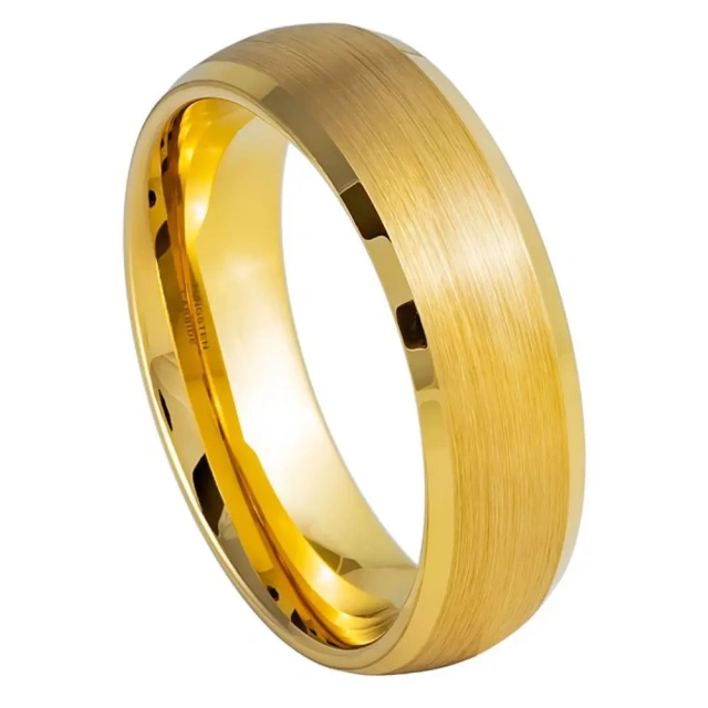Fashion Gold Men Ring Gold Tungsten Wedding Design Classic and Top Sell Flat Beveled Edges 14k 18k 24k Gold Tungsten Ring