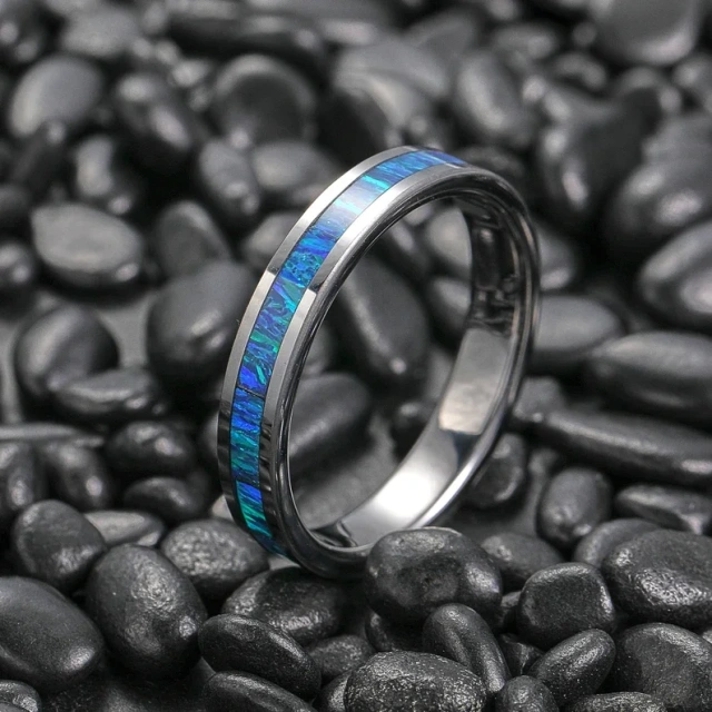 Personal Custom Hawaii Style Opal Inlay Tungsten Steel 4mm Silver Women Rings Tungsten Wedding Rings Rings Jewelry Womens