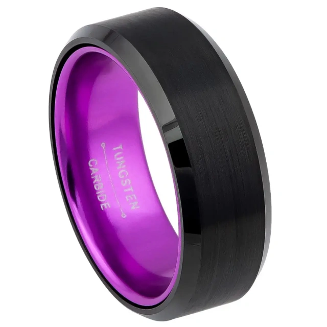 Wholesale Men's Tungsten Ring 8mm Width Black Plated Surface Red Orange Green Purple Alumina Inner Ring Classic Wedding Jewelry