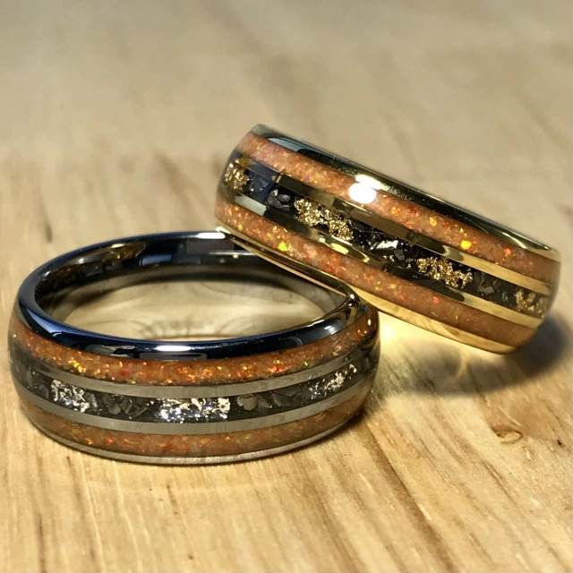 8mm Tungsten Carbide Ring Gold Line Whiskey Barrel Wood and Meteorite Gold Foil Inlay Wedding Engagement Anniversary for Men